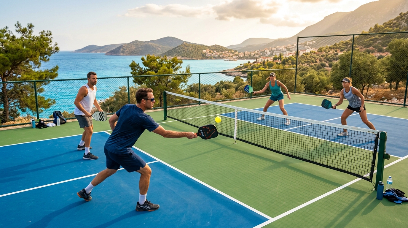 Ege kıyısında pickleball kortu