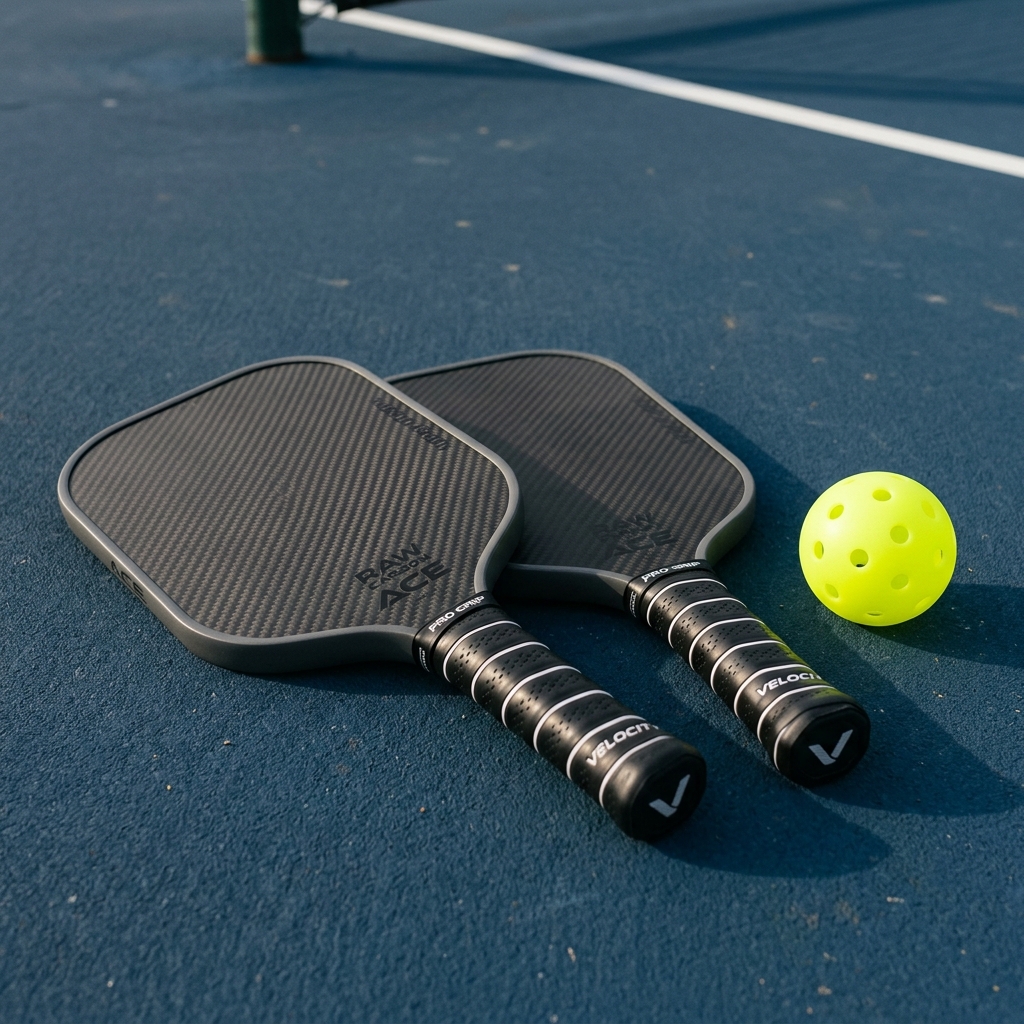 Grafit pickleball raketi ve sarı delikli top