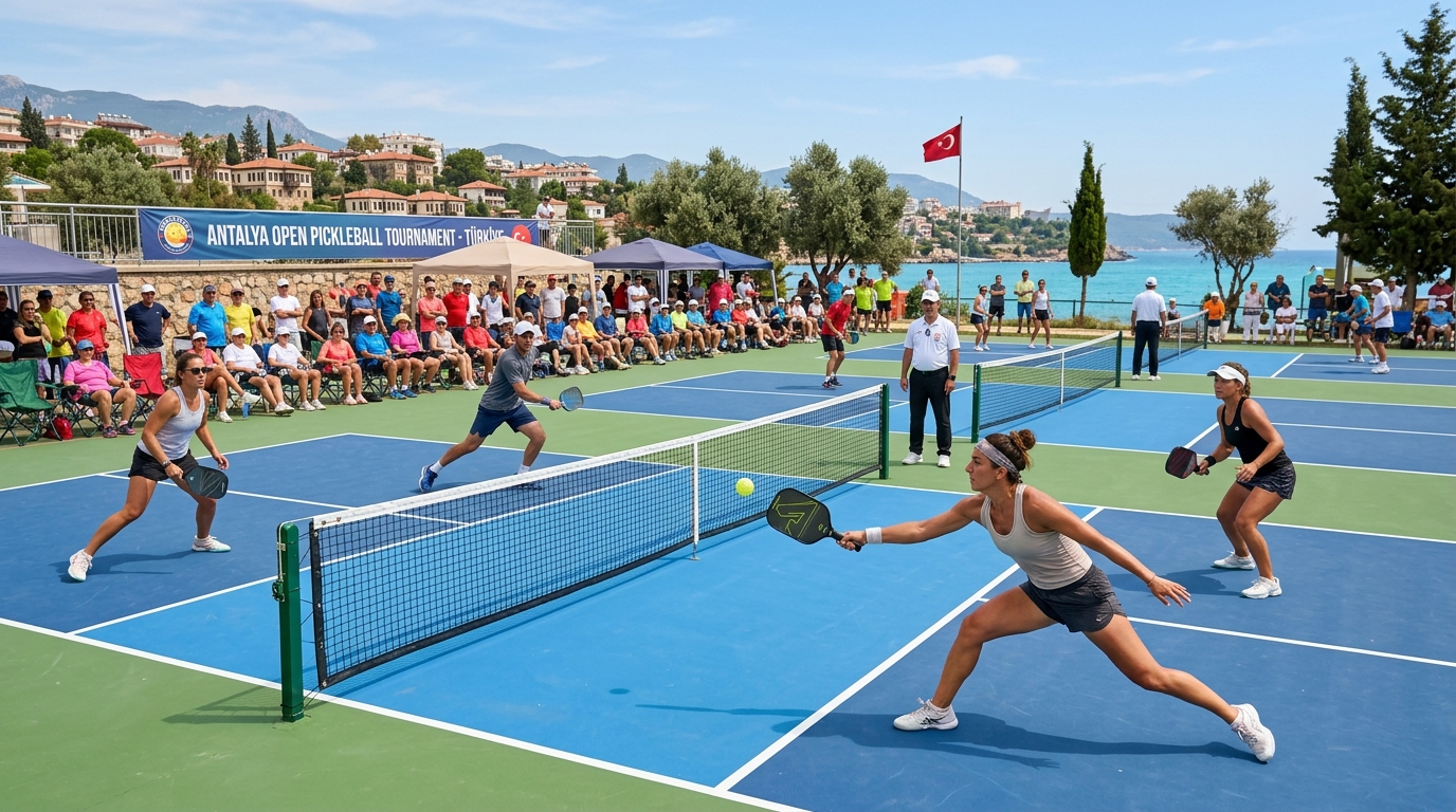 Açık hava pickleball turnuvası ve seyirciler